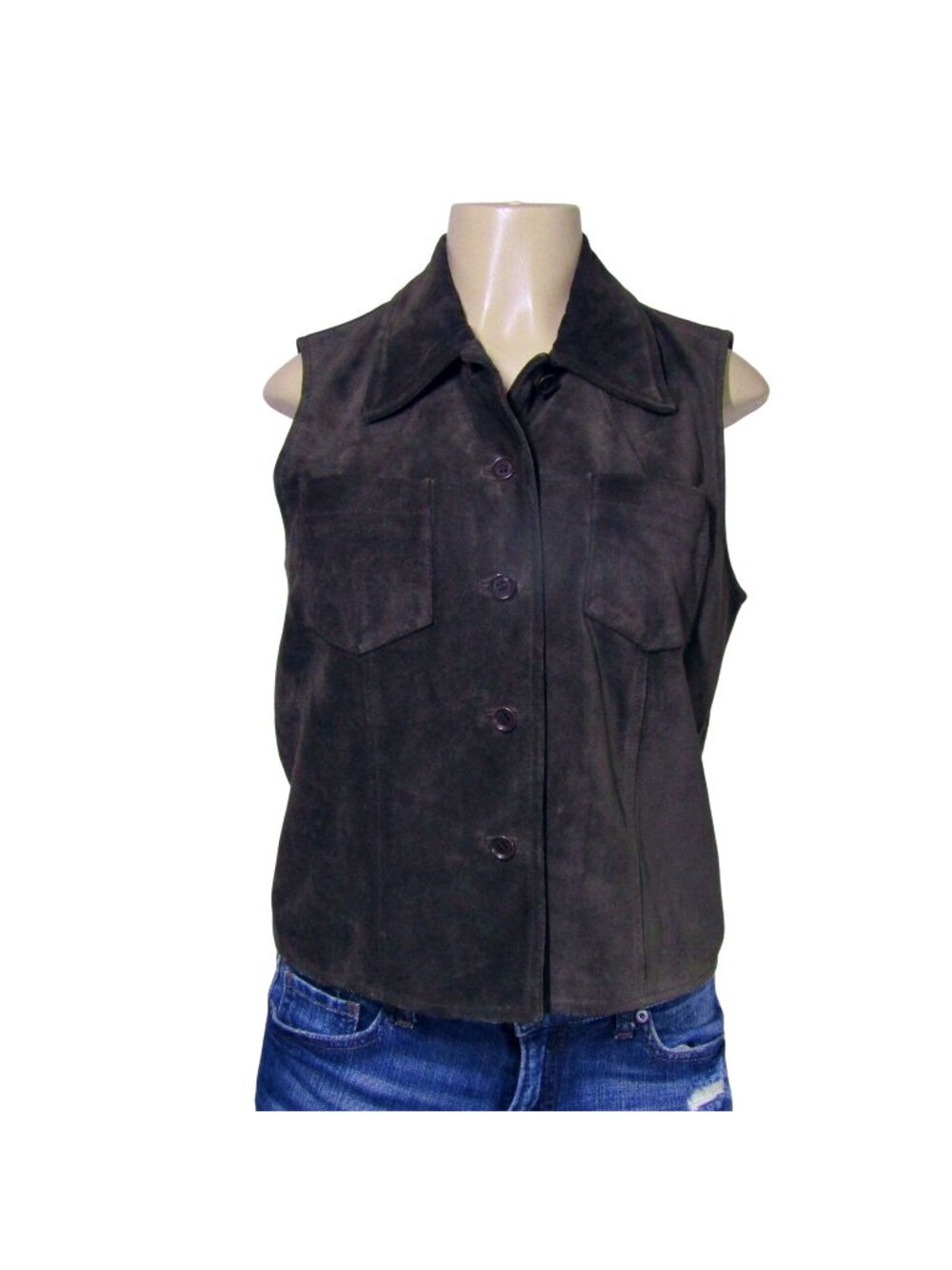 Ann Taylor CHOCOLATE Brown SUEDE Leather Western Cowgirl Rodeo Boho Vest M
